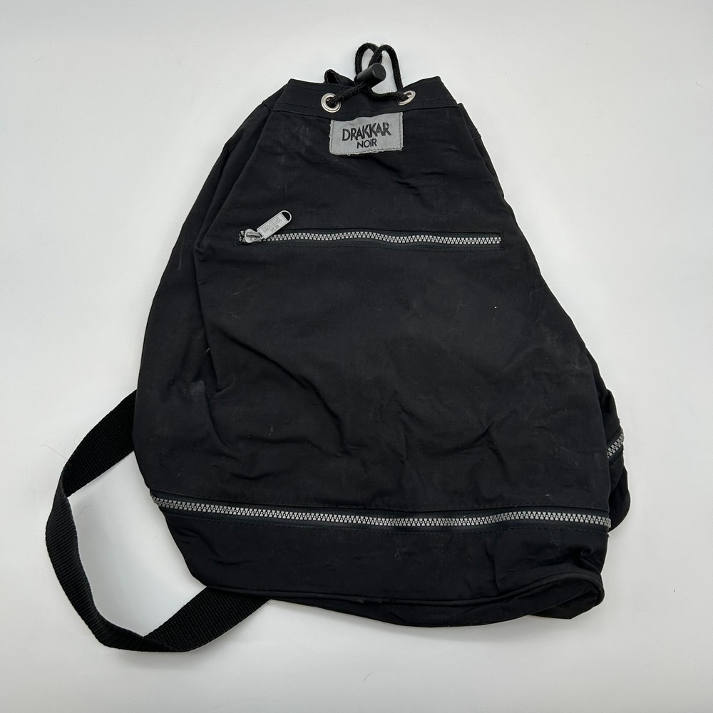 Vintage Drakkar Noir Black Sling Bag Backpack Drawstring One Strap Duffel Gym